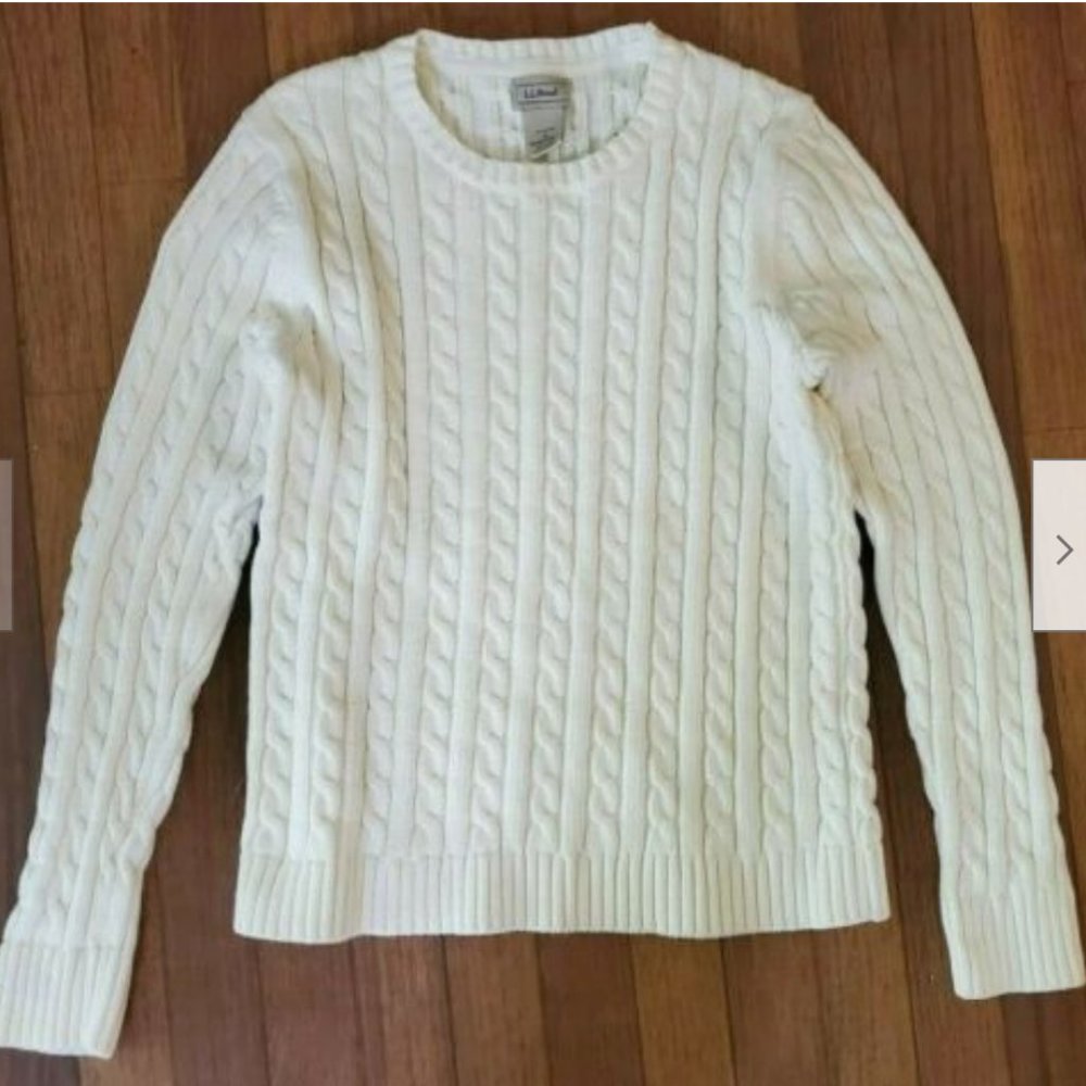 L.L. Bean Sweater Creme Pullover White Cable M